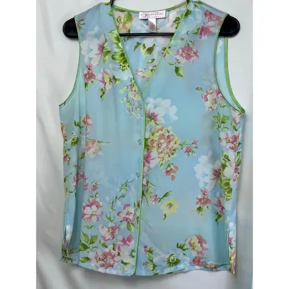 Oscar De La Renta Pink Label Women's Size Med Blue Floral Print Lounge Set - Picture 3 of 14